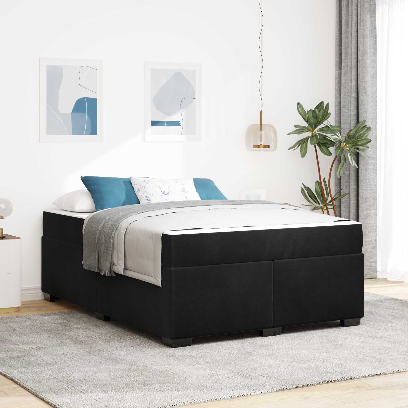 Bedframe met matras Zwart 140 x 200 cm Stof – afbeelding 1