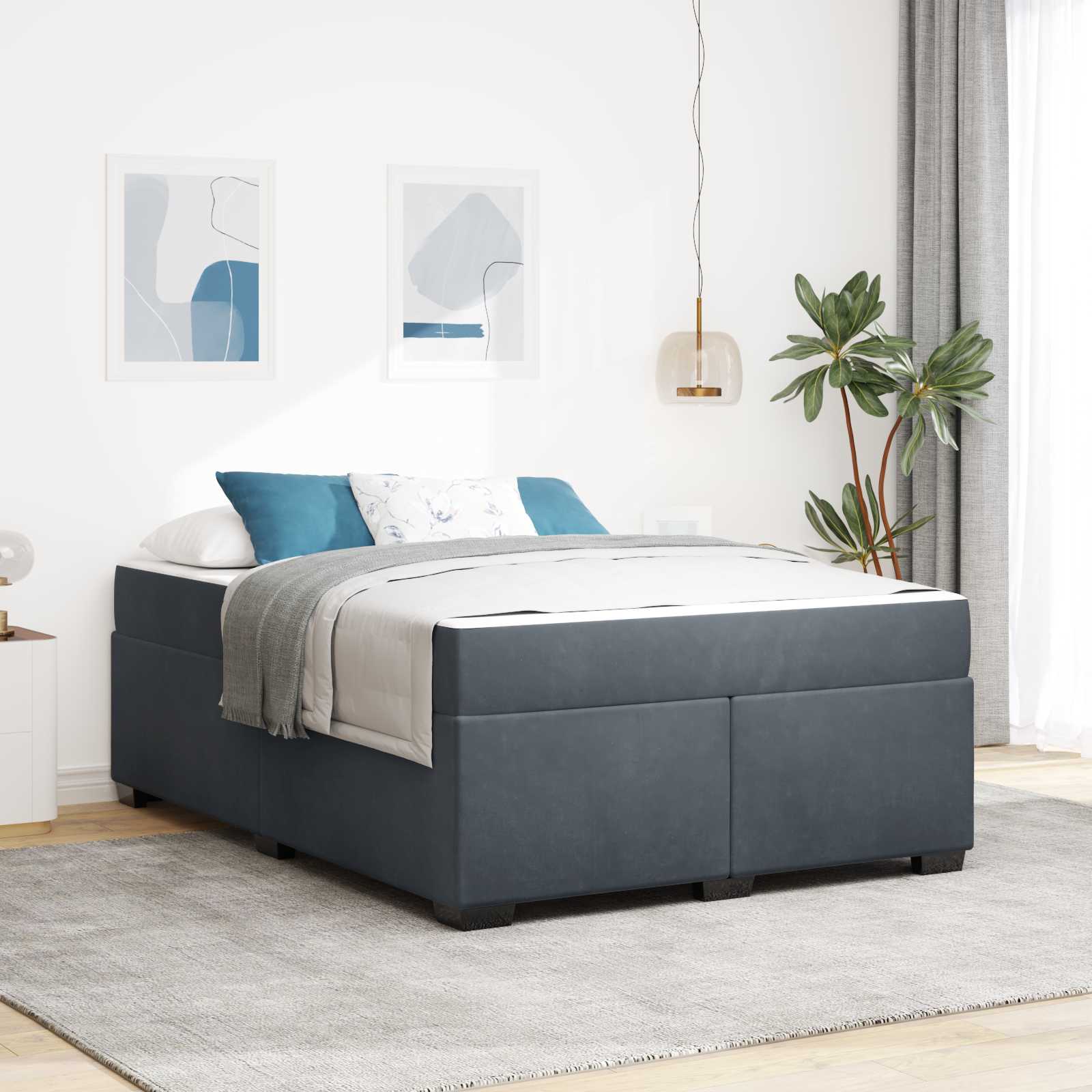 Bedframe met matras Donkergrijs 160 x 200 cm Stof – afbeelding 1