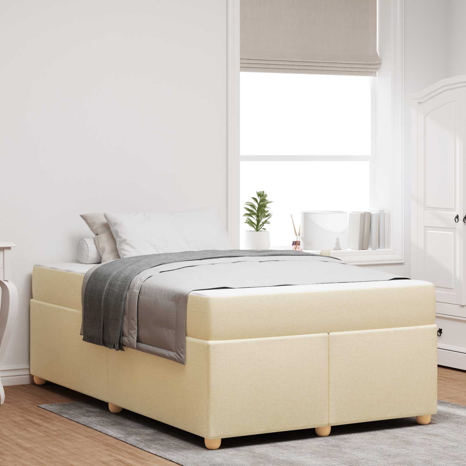 Bedframe met matras Crème 120 x 190 cm Stof – afbeelding 1