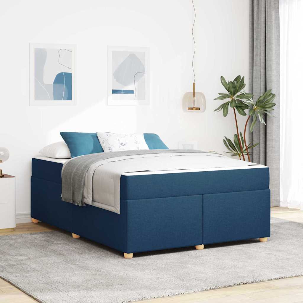 Bedframe met matras Blauw 140 x 200 cm Stof – afbeelding 1