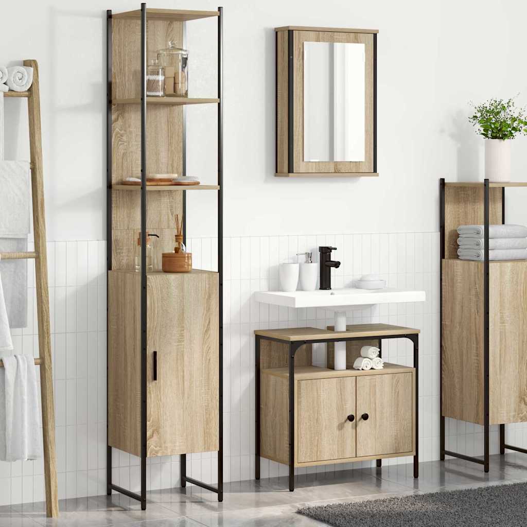 Badkamermeubelset met plank 3 pcs Sonoma Eiken Bewerkt hout