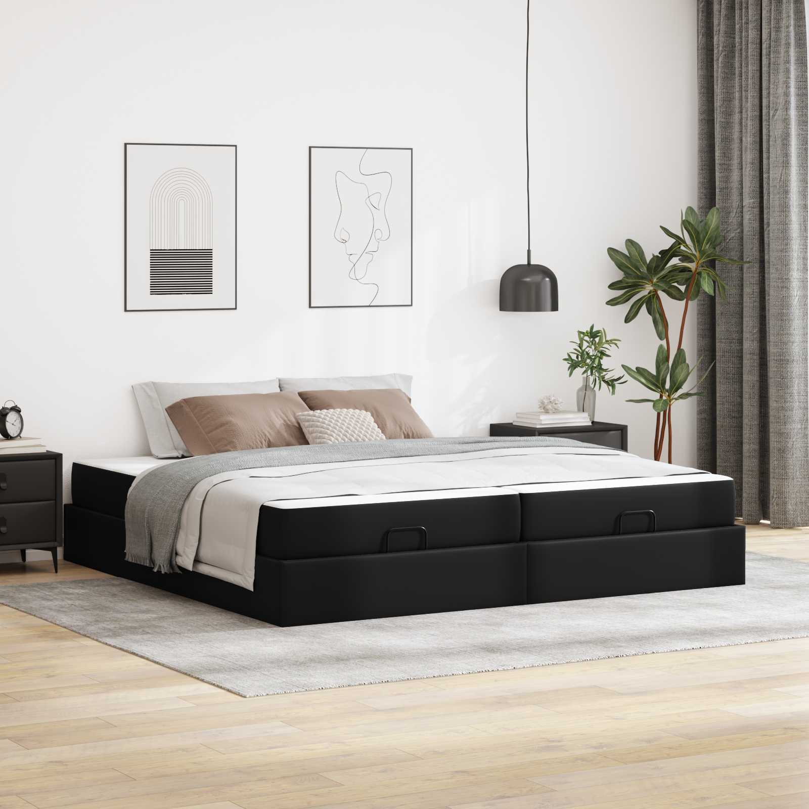 Bedframe met matras met matras 2 pcs Zwart PVC – afbeelding 1