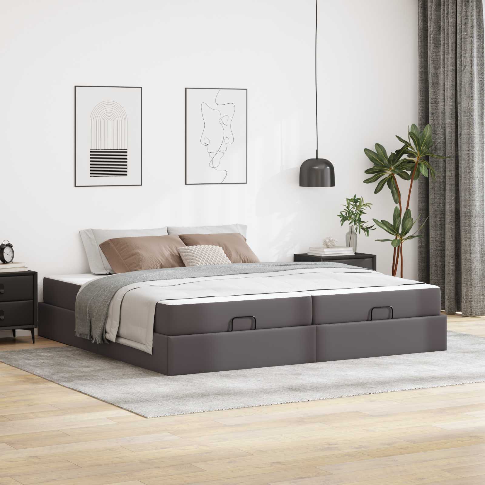 Bedframe met matras met matras 2 pcs Grijs PVC – afbeelding 1