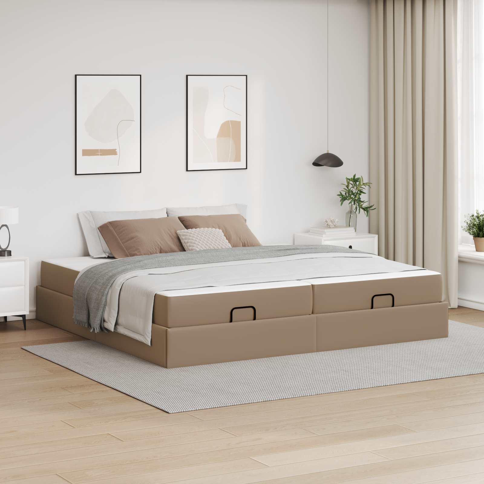 Bedframe met matras met matras 2 pcs Tan PVC – afbeelding 1