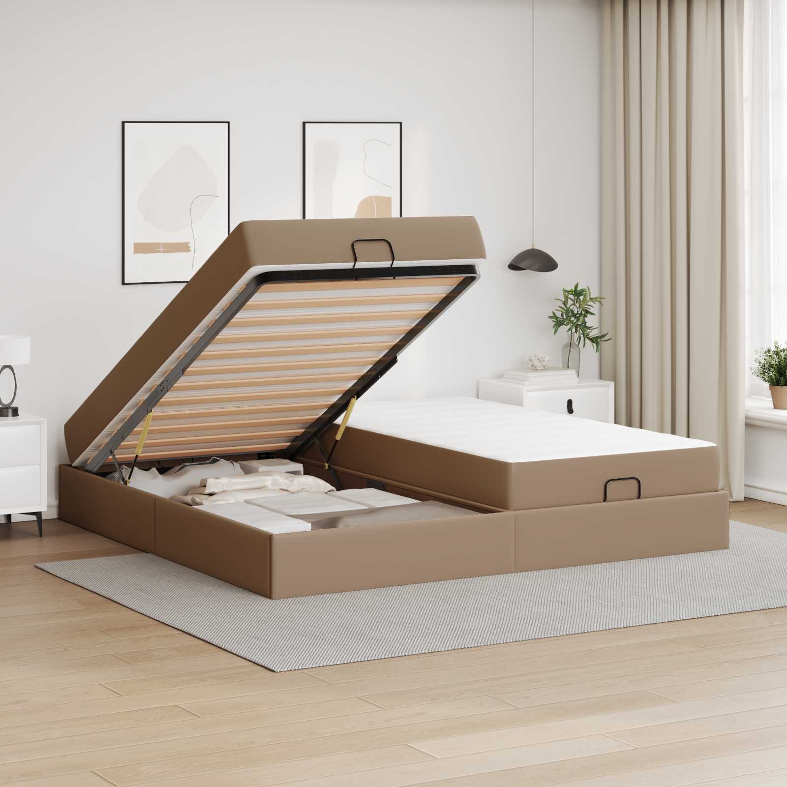 Bedframe met matras met matras 2 pcs Tan PVC – afbeelding 4