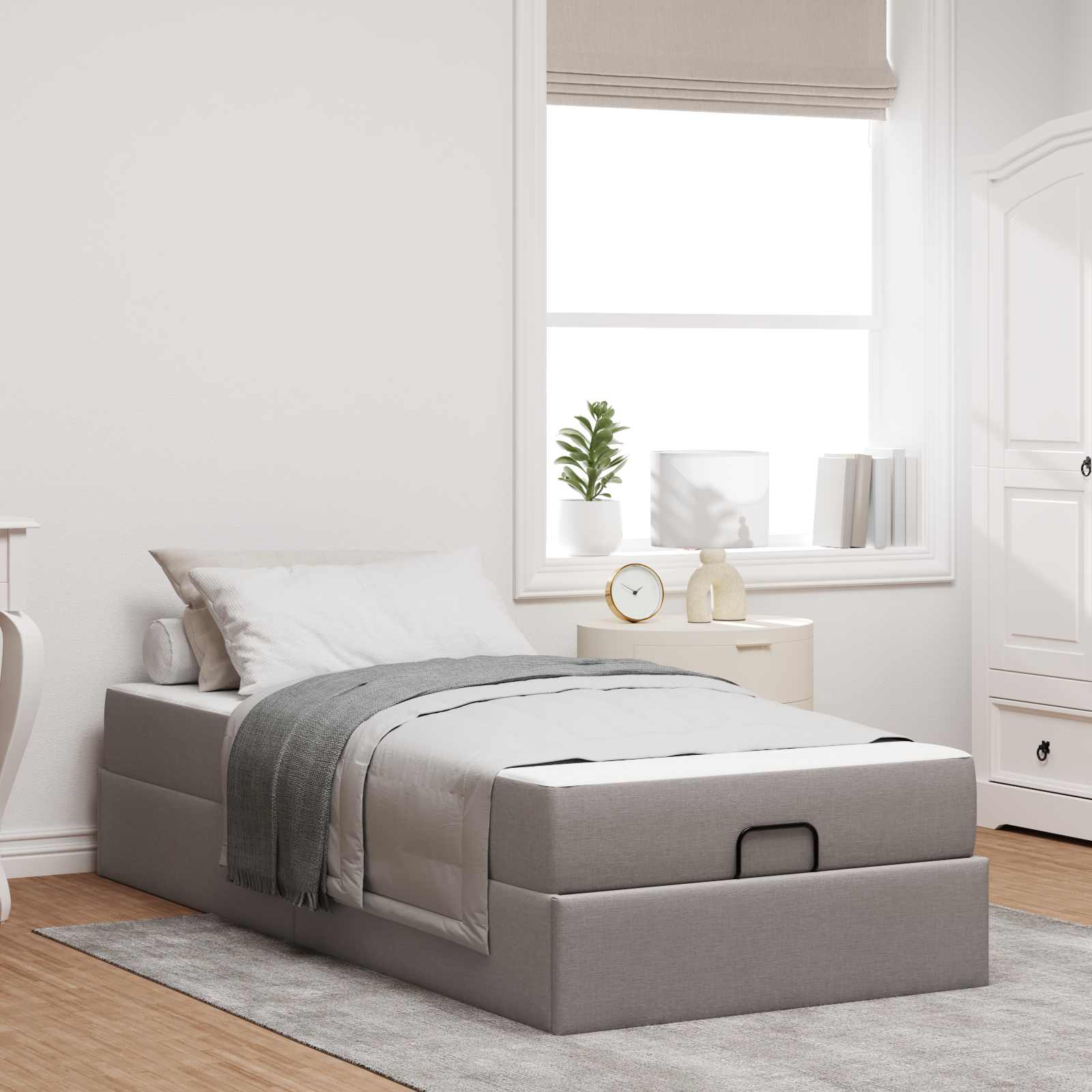 Bedframe met matras 2 pcs Taupe Stof – afbeelding 1