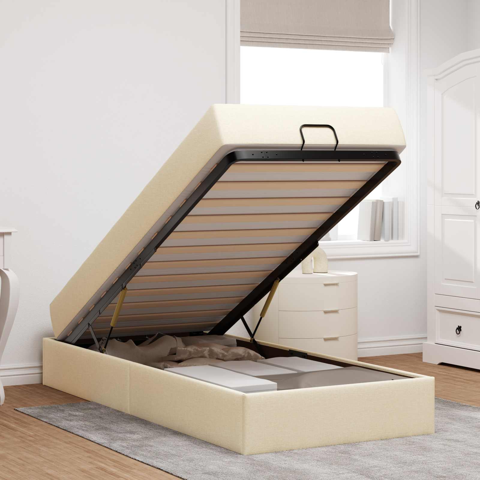 Bedframe met matras 2 st Crème Stof – afbeelding 4