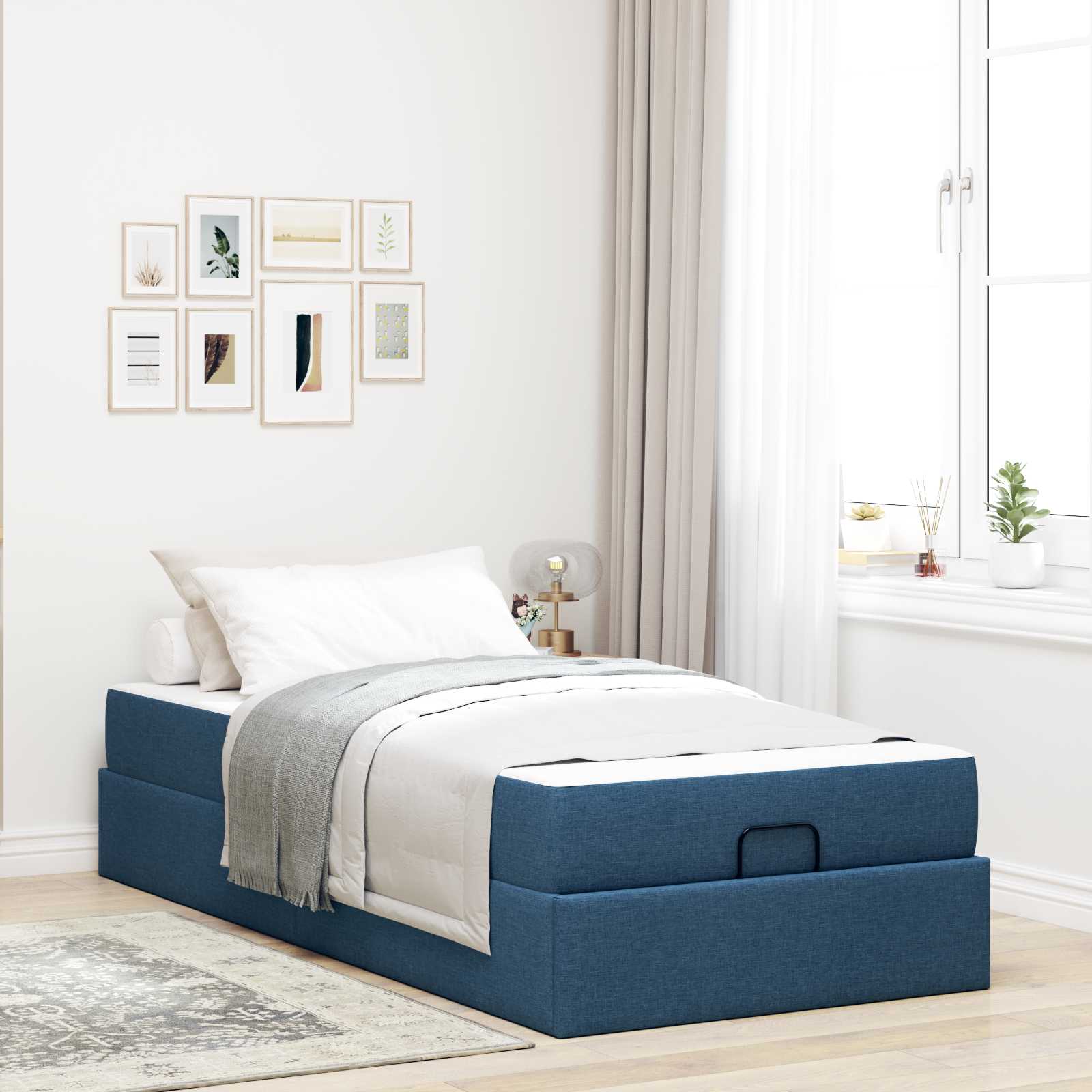 Bedframe met matras 2 pcs Blauw Stof – afbeelding 1