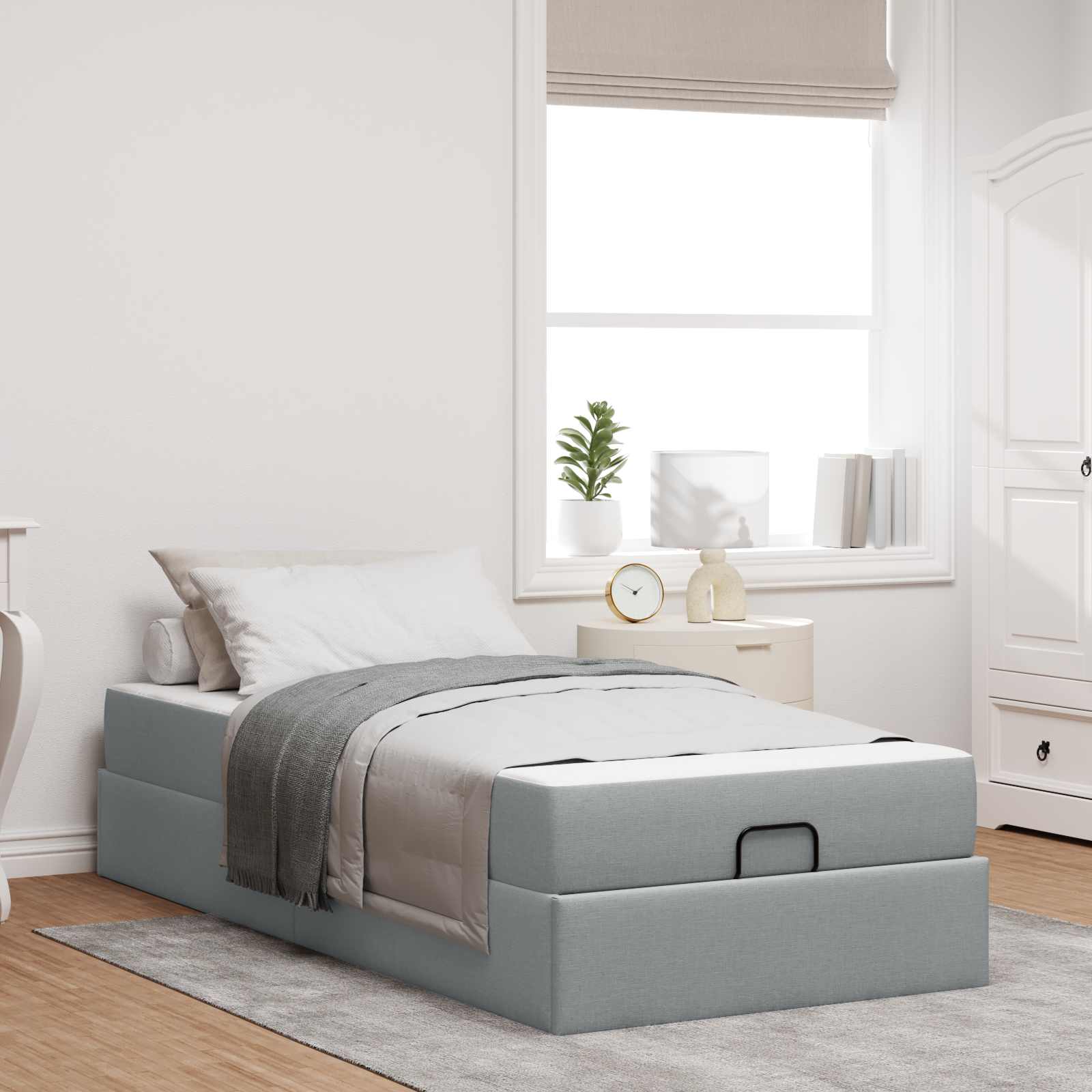 Bedframe met matras 2 pcs Lichtgrijs Stof – afbeelding 1