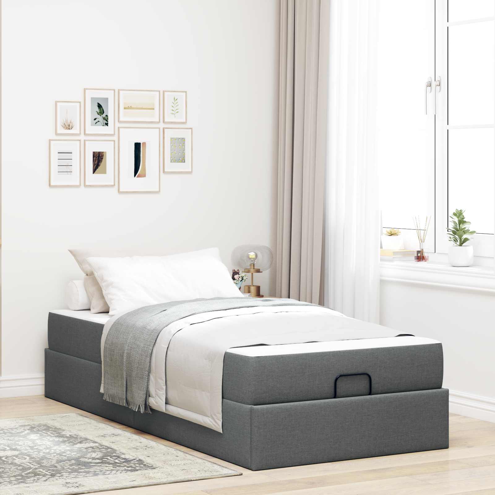 Bedframe met matras 2 pcs Dim Grijs Stof – afbeelding 1