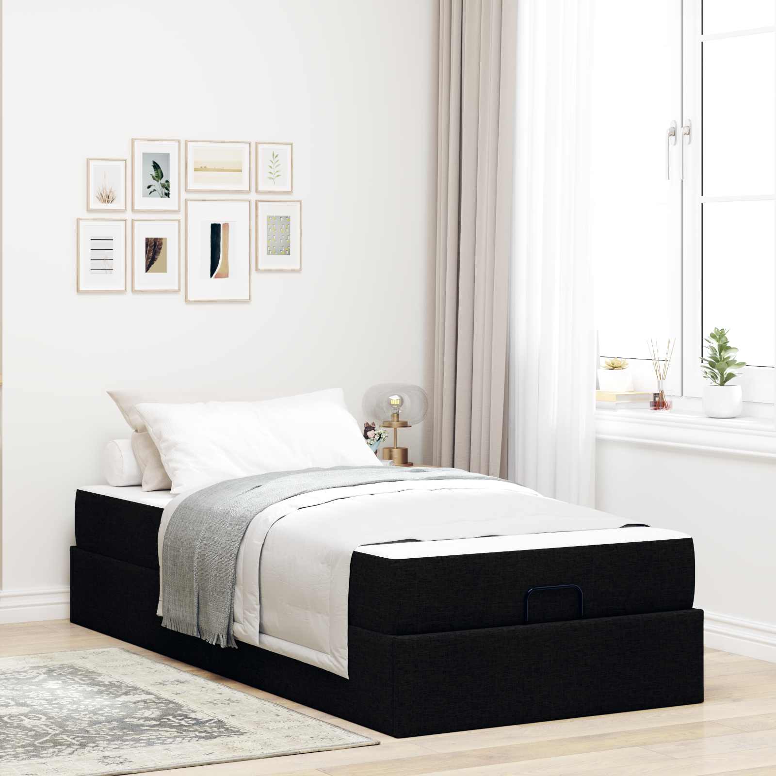 Bedframe met matras 2 pcs Zwart Stof – afbeelding 1