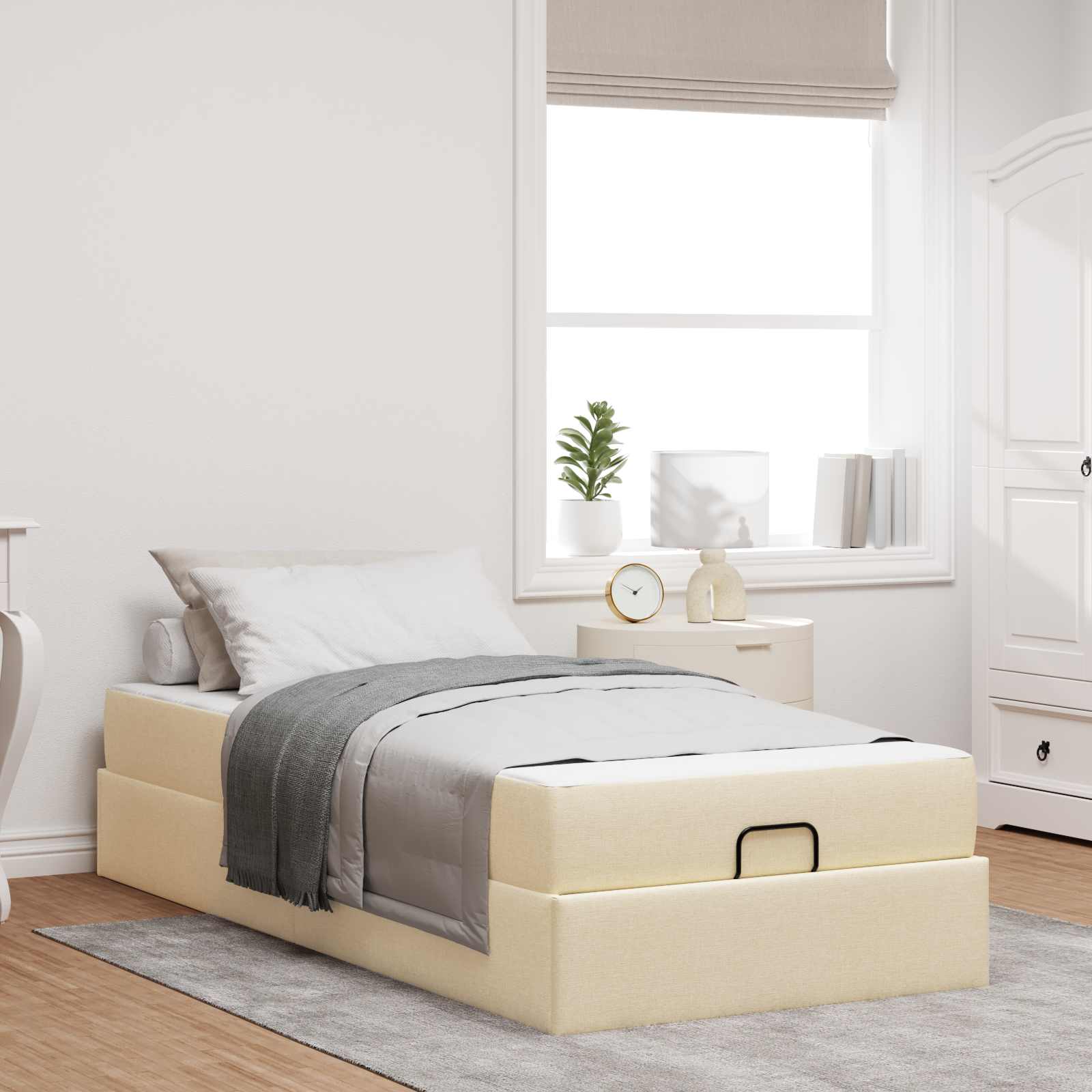 Bedframe met matras 2 pcs Crème Stof – afbeelding 1