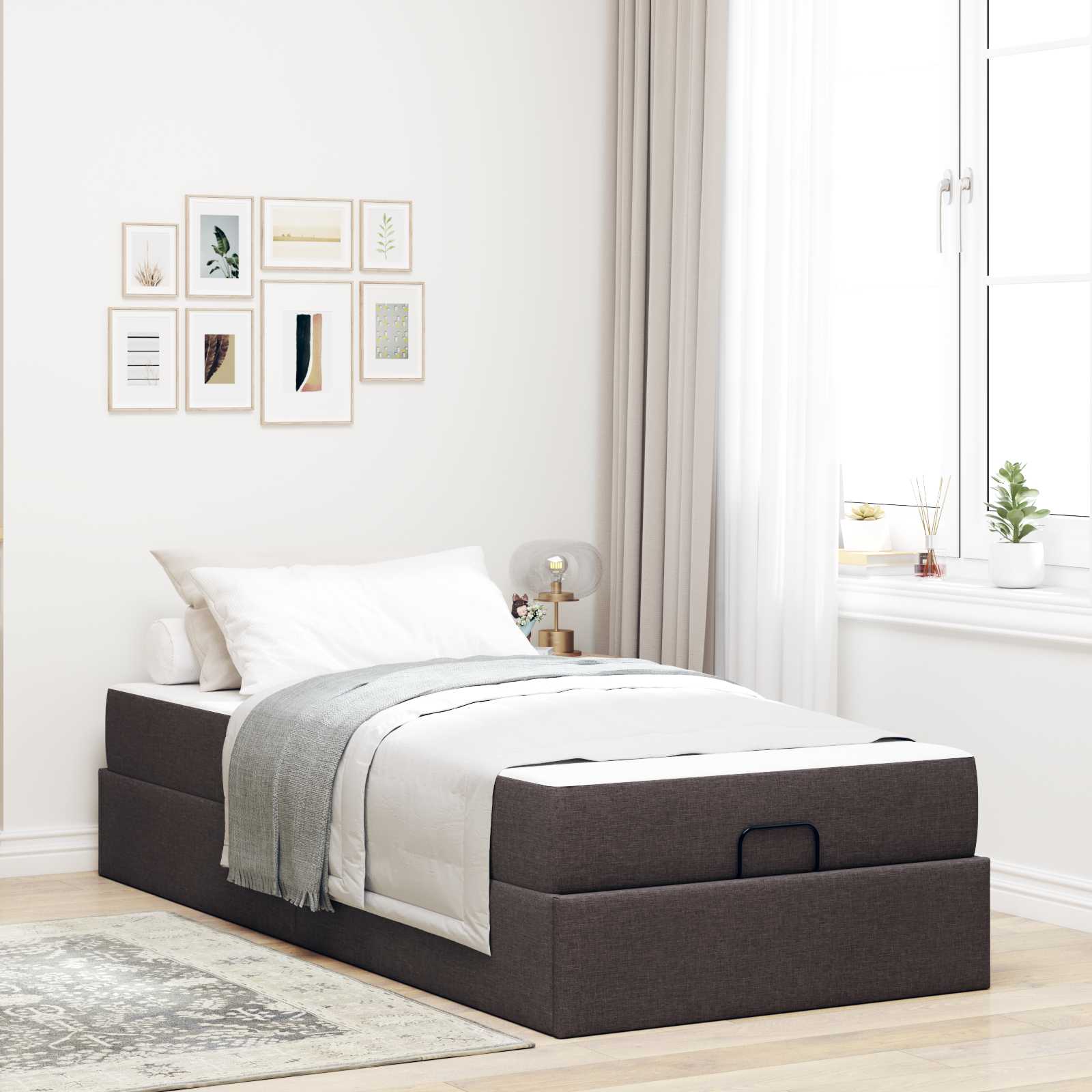 Bedframe met matras 2 pcs Tan Stof – afbeelding 1