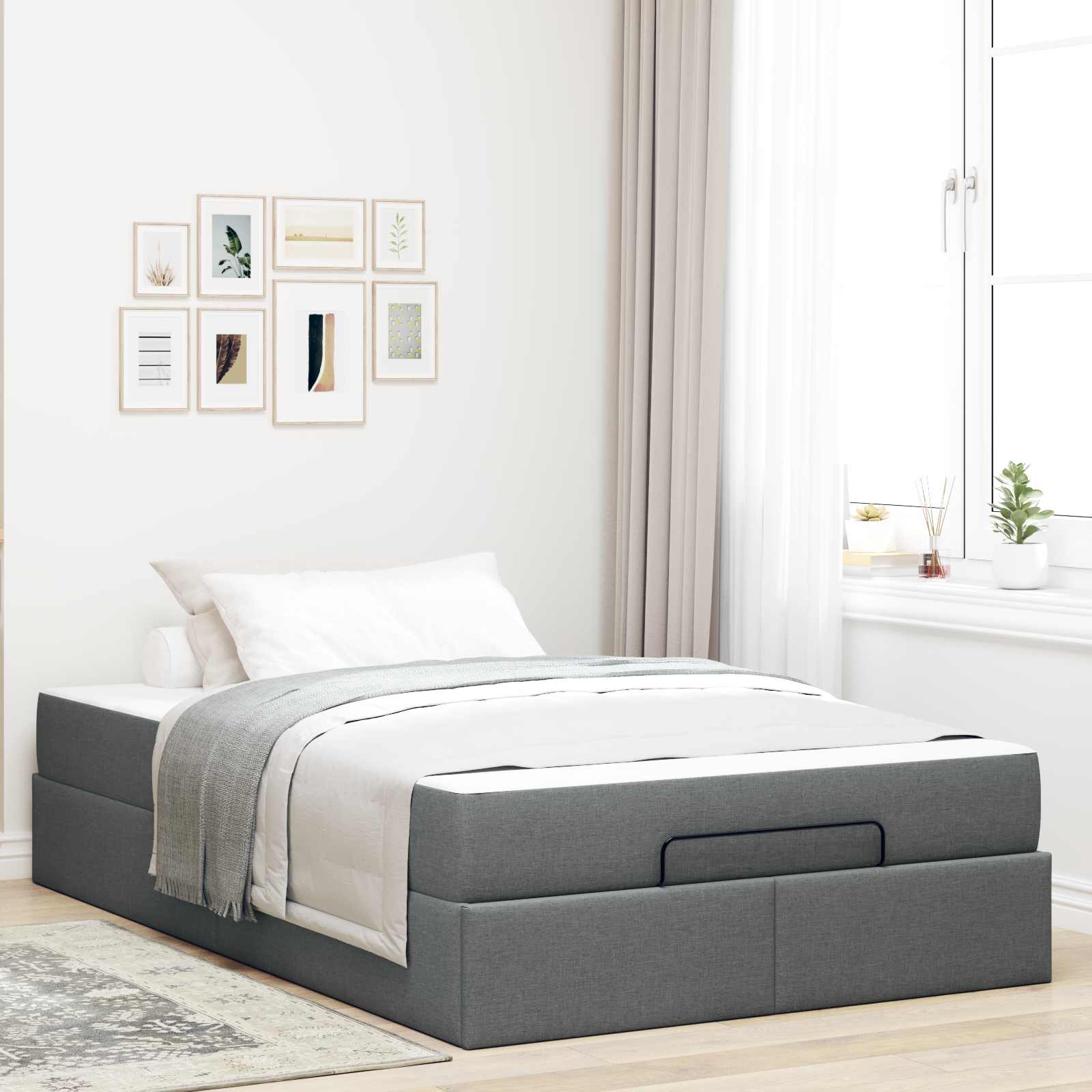 Bedframe met matras 2 pcs Dim Grijs Stof – afbeelding 1