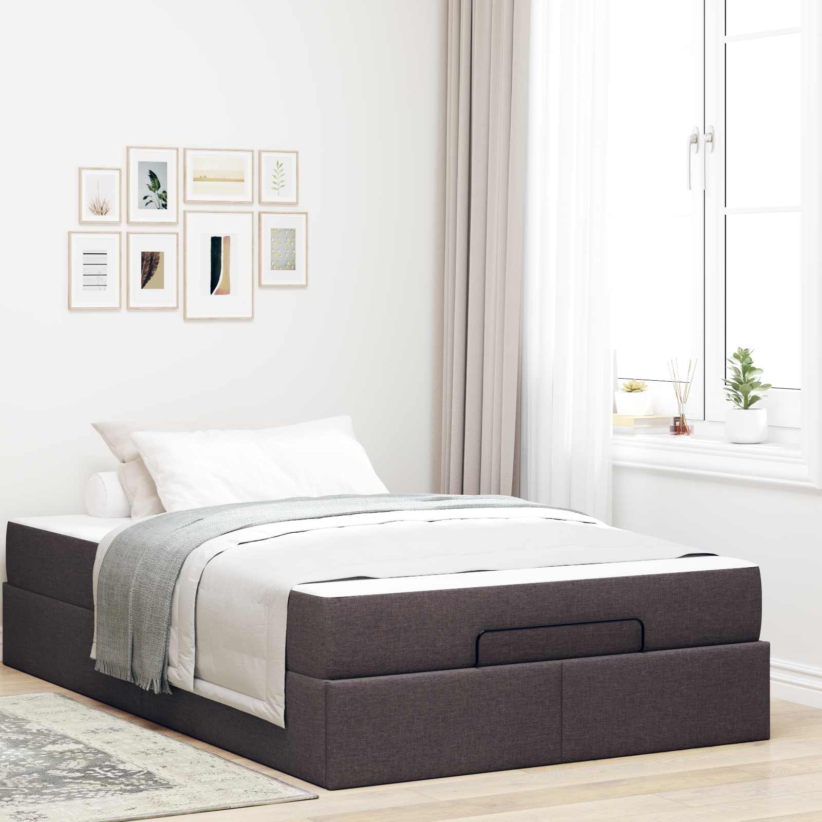 Bedframe met matras 2 pcs Tan Stof – afbeelding 1