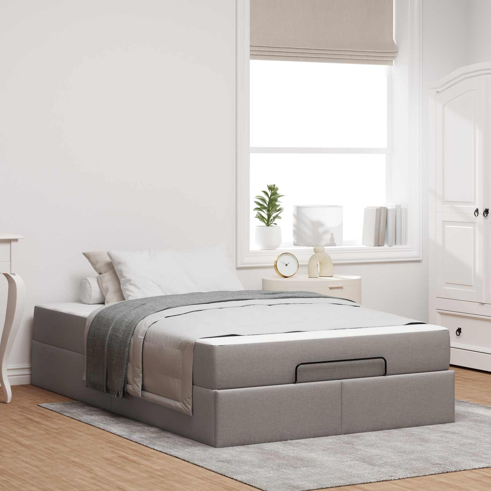 Bedframe met matras 2 pcs Taupe Stof – afbeelding 1