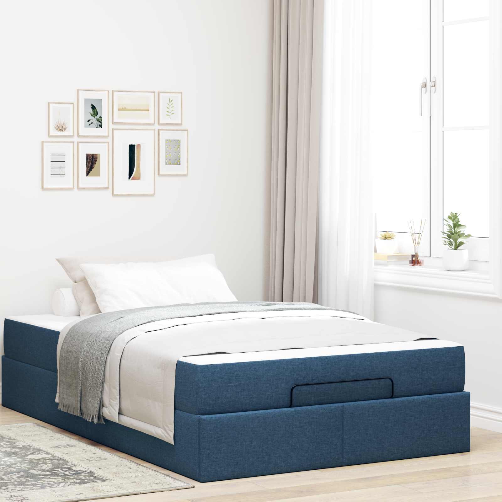 Bedframe met matras 2 pcs Blauw Stof – afbeelding 1
