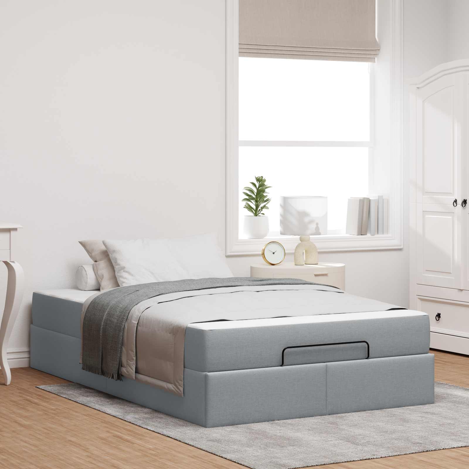 Bedframe met matras 2 pcs Lichtgrijs Stof – afbeelding 1