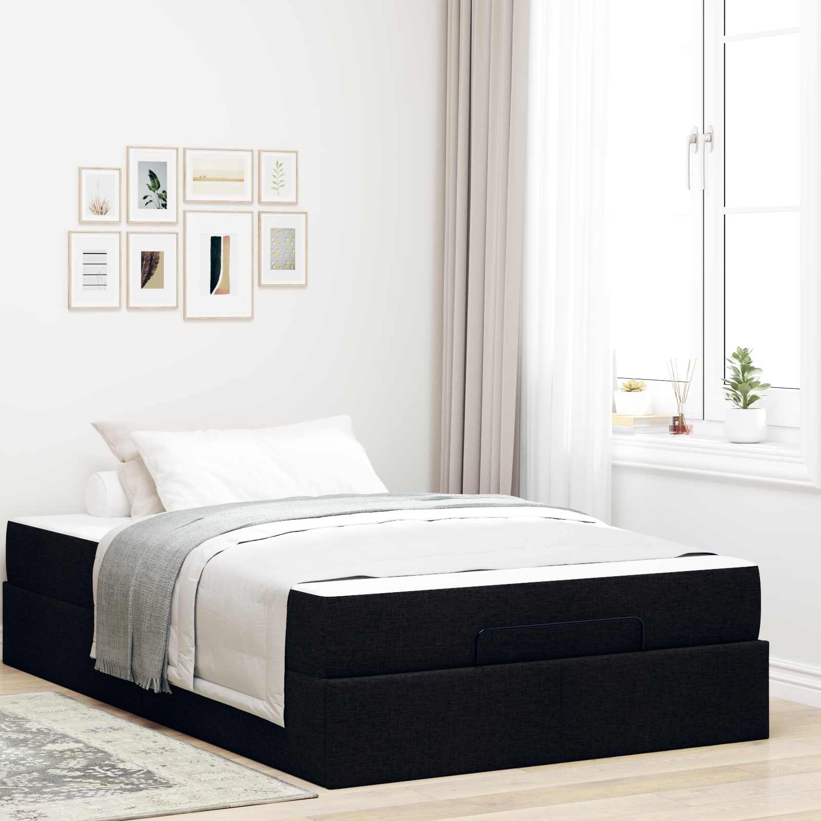 Bedframe met matras 2 pcs Zwart Stof – afbeelding 1