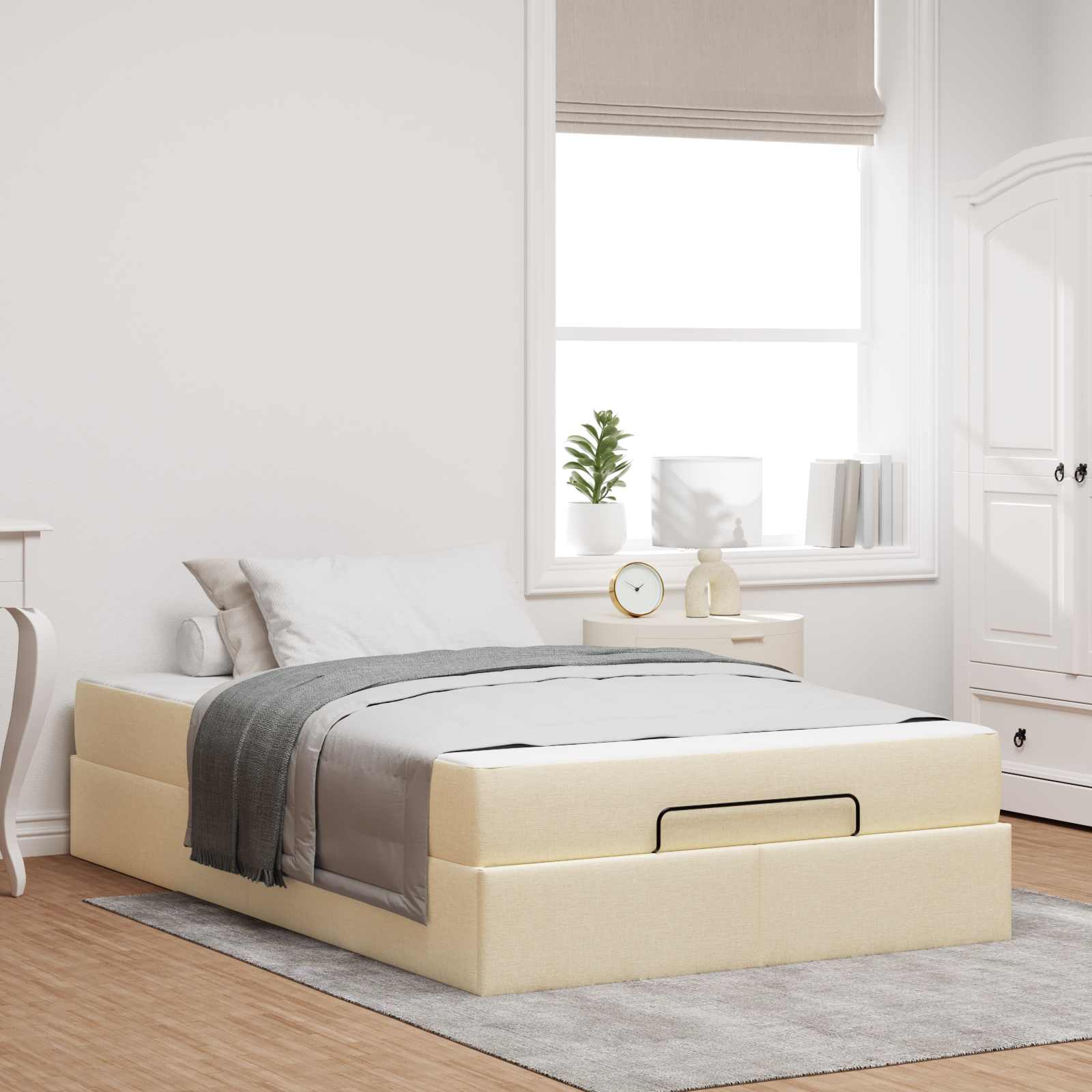 Bedframe met matras 2 pcs Crème Stof – afbeelding 1