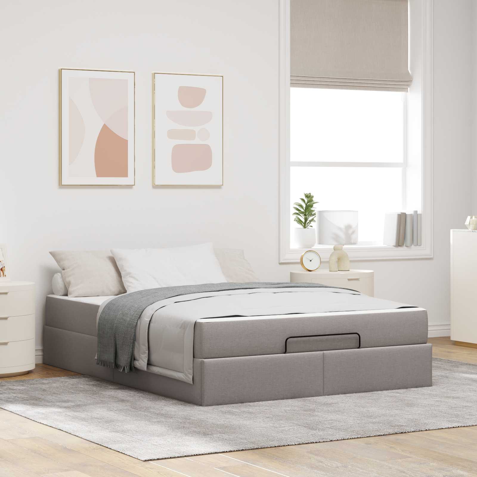 Bedframe met matras 2 pcs Taupe Stof – afbeelding 1