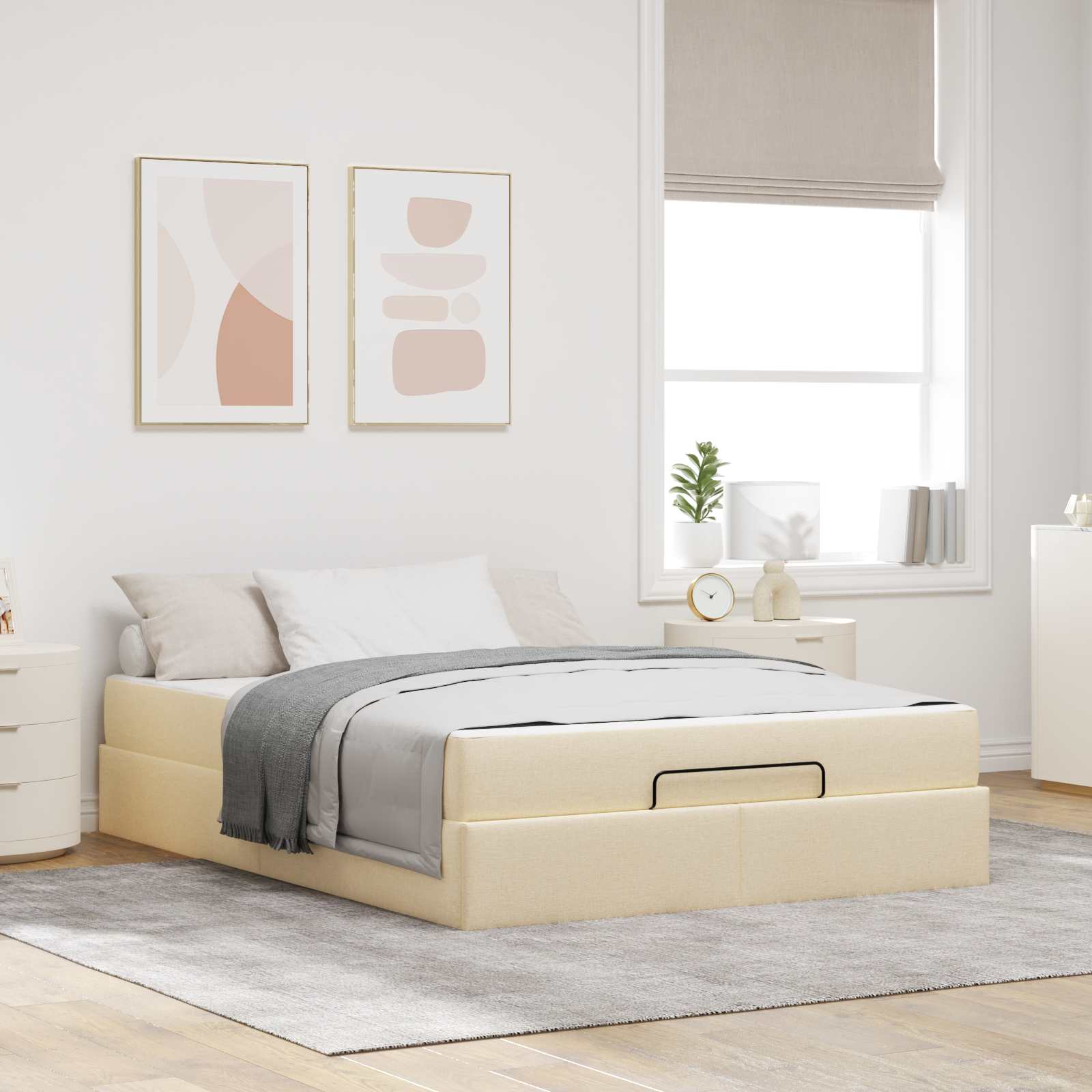 Bedframe met matras 2 pcs Crème Stof – afbeelding 1