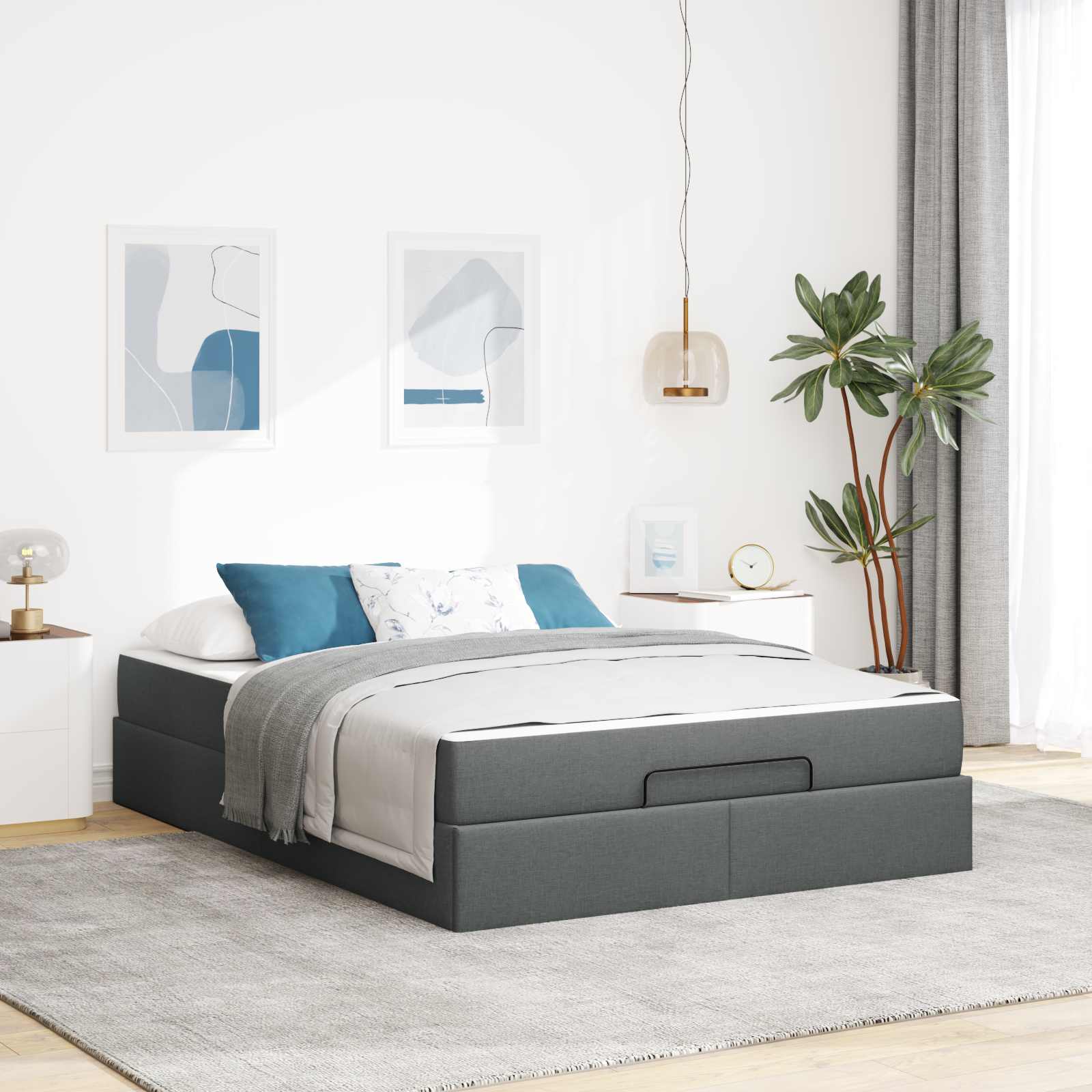 Bedframe met matras 2 pcs Dim Grijs Stof – afbeelding 1