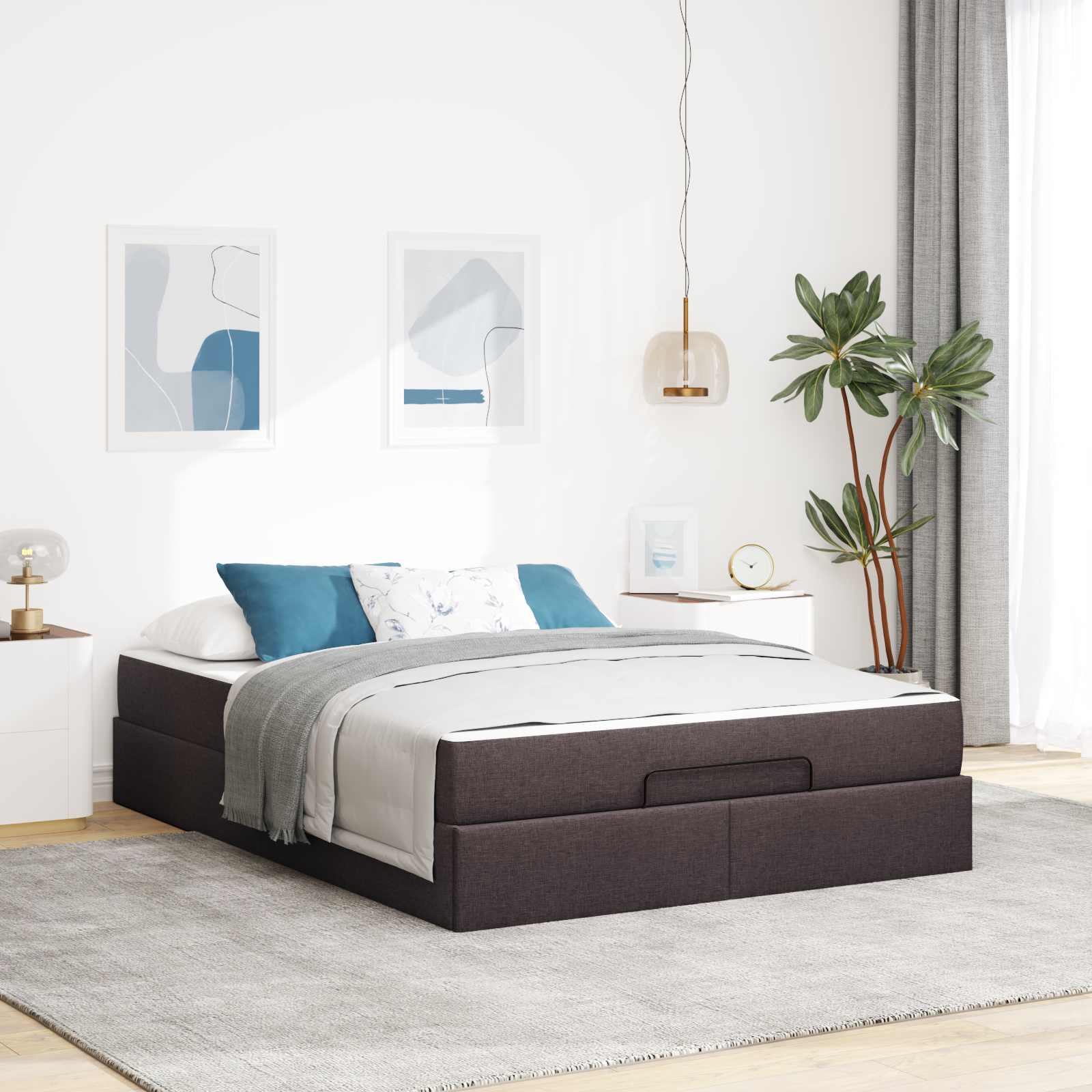 Bedframe met matras 2 st Tan Stof – afbeelding 1
