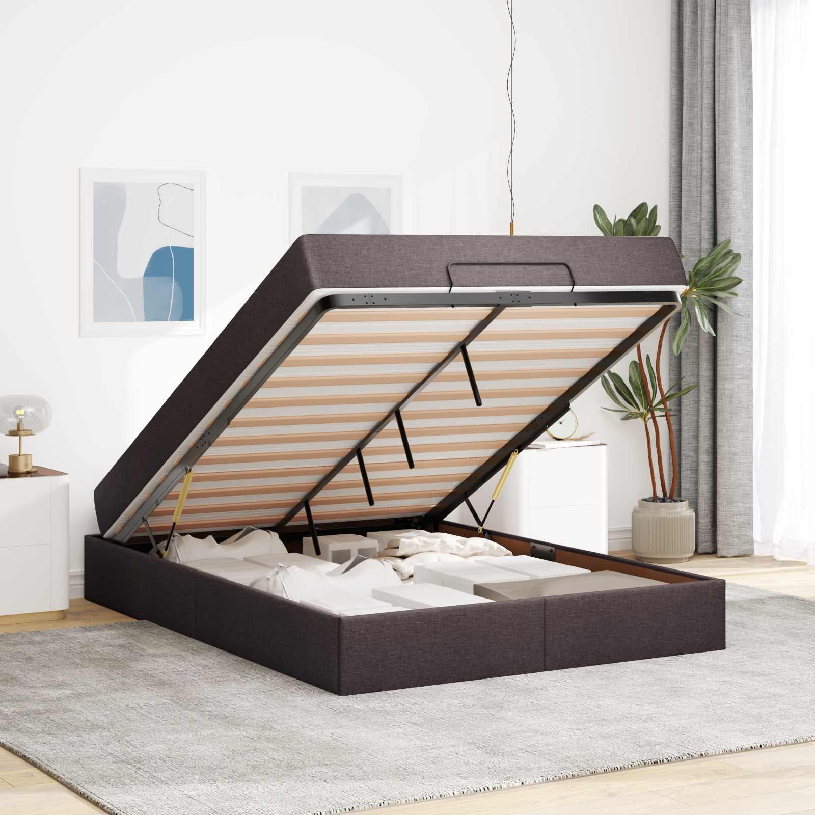 Bedframe met matras 2 st Tan Stof – afbeelding 4