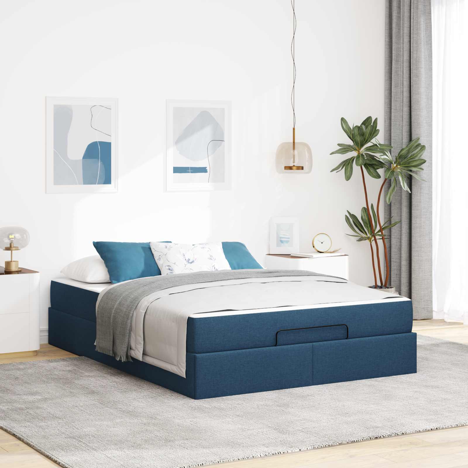 Bedframe met matras 2 pcs Blauw Stof – afbeelding 1