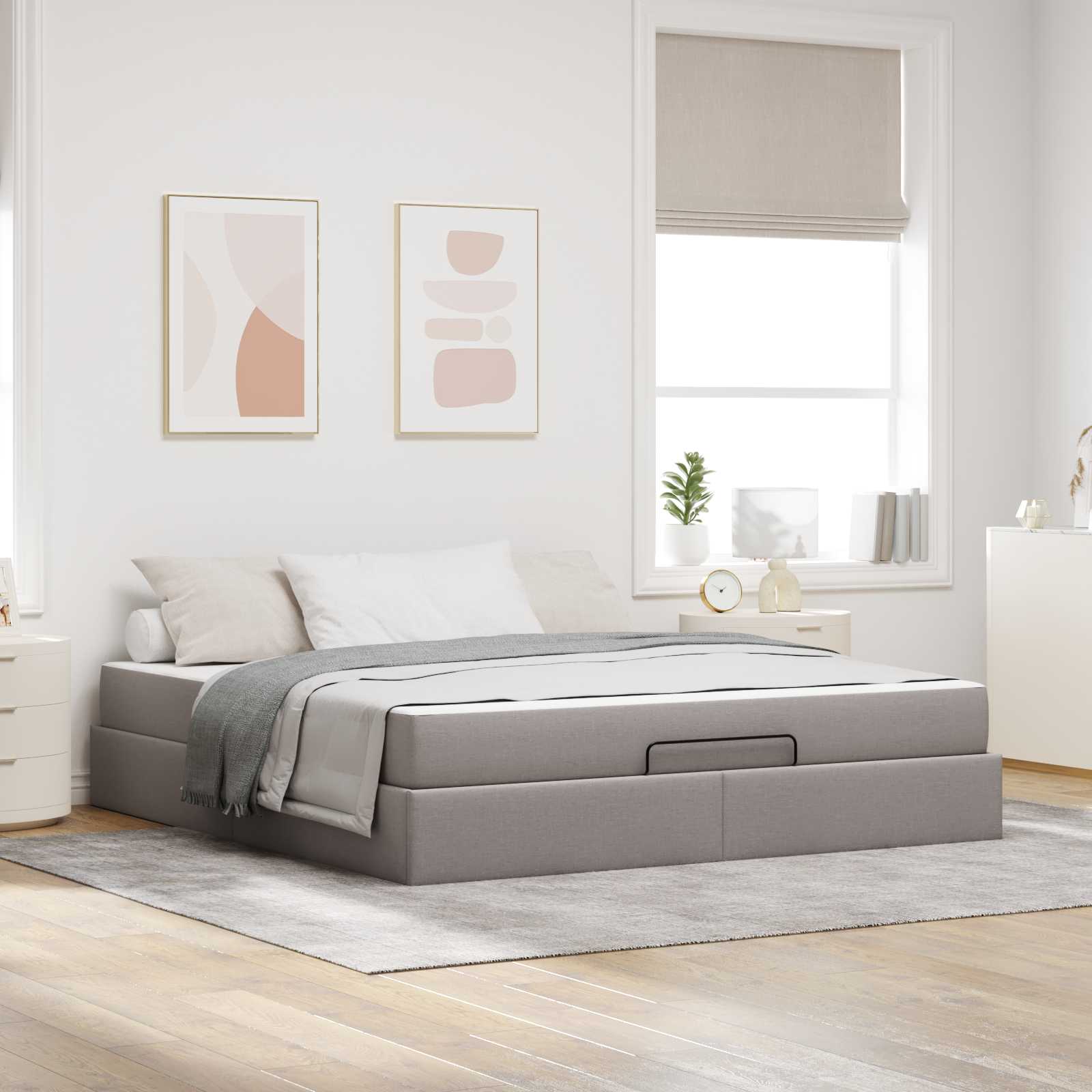 Bedframe met matras 2 pcs Taupe Stof – afbeelding 1