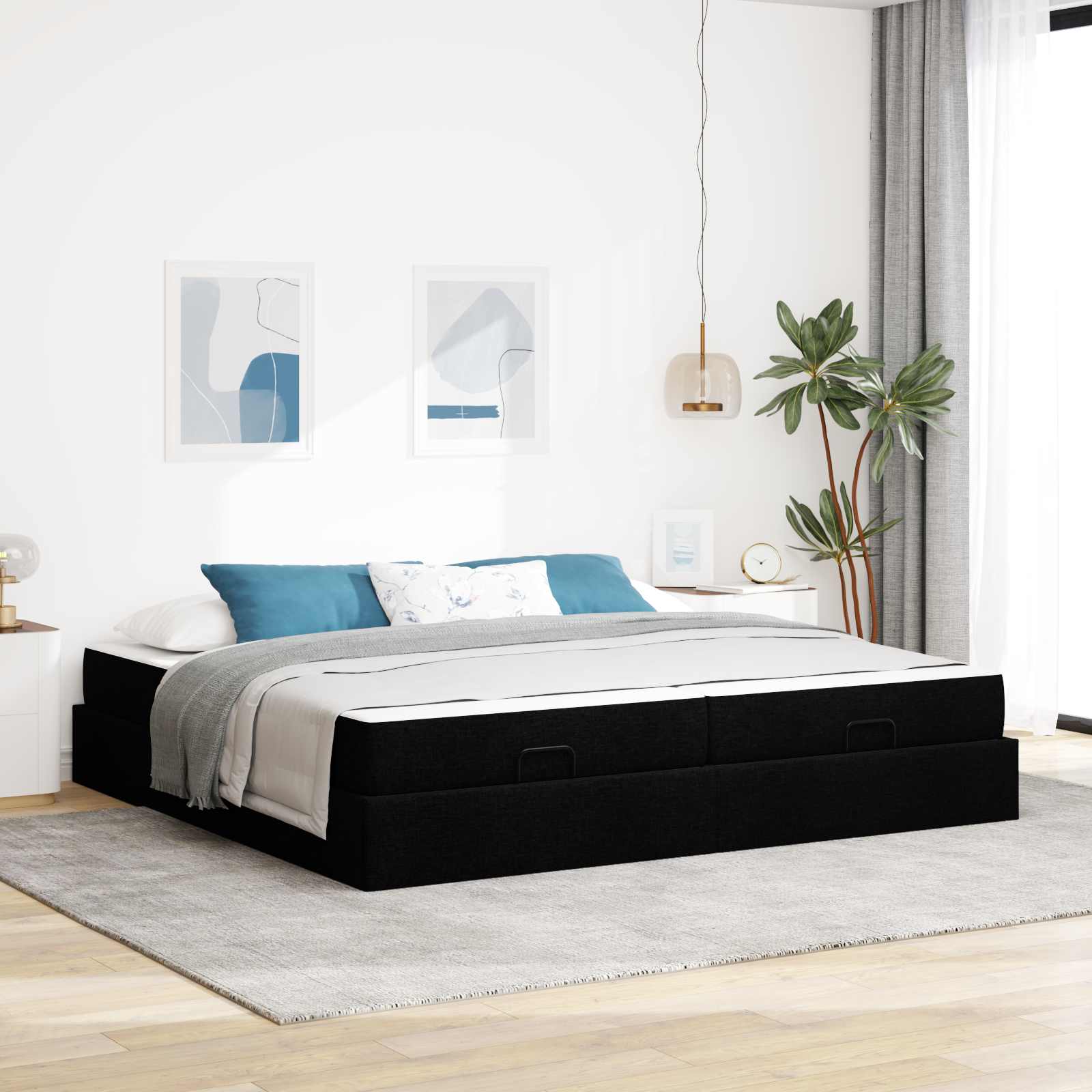 Bedframe met matras met matras 2 pcs Zwart Stof – afbeelding 1