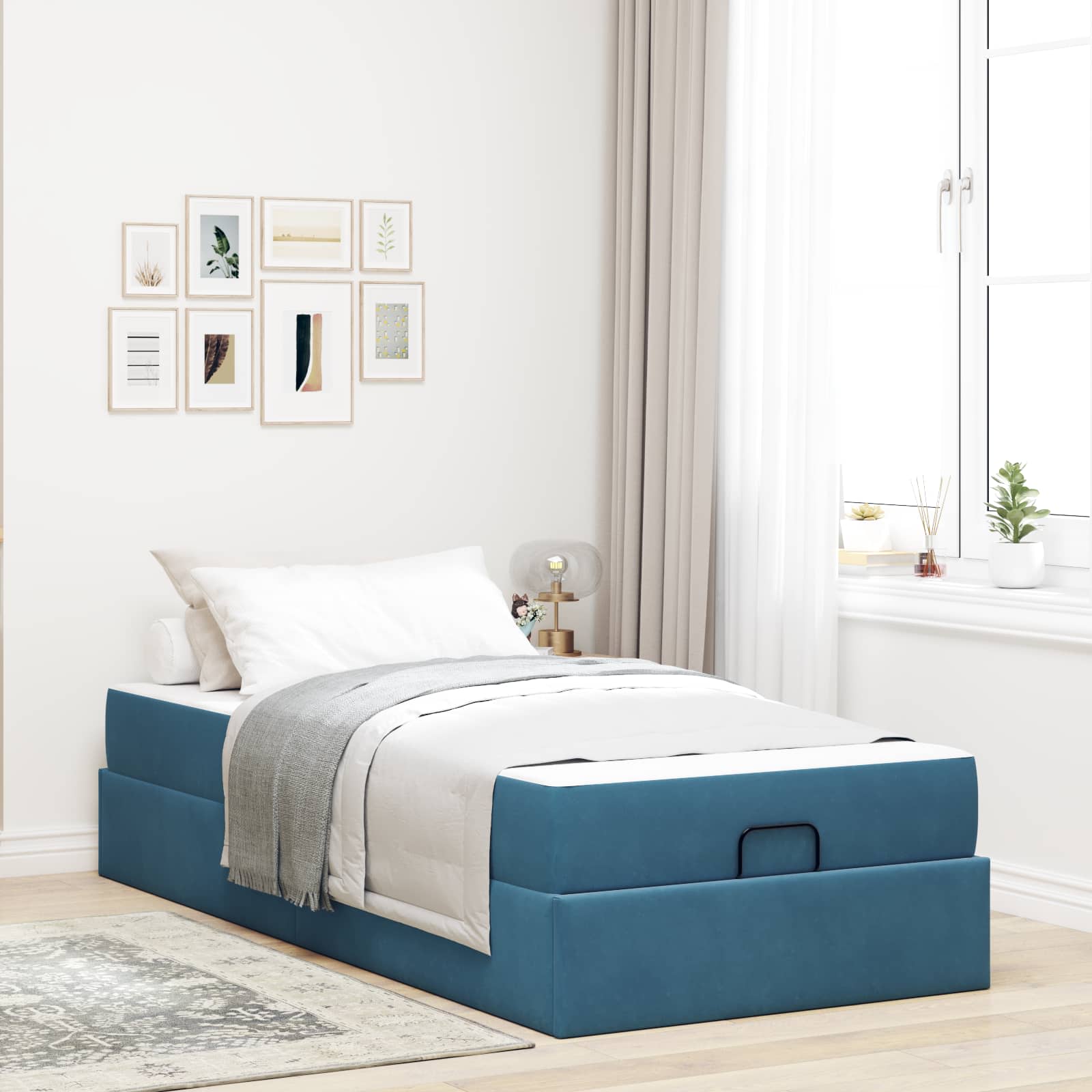 Bedframe met matras 2 pcs Blauw Fluweel – afbeelding 1