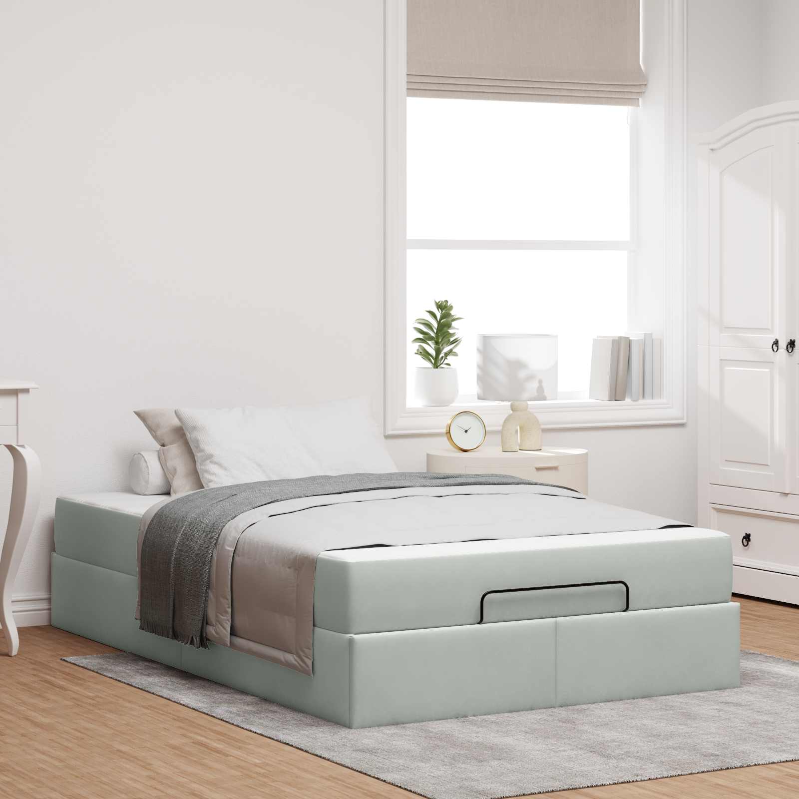 Bedframe met matras 2 pcs Lichtgrijs Fluweel – afbeelding 1