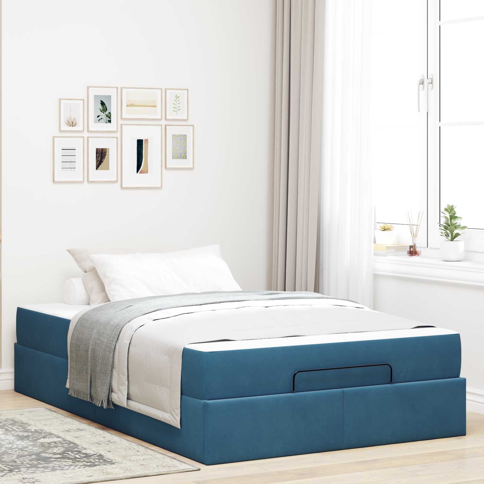 Bedframe met matras 2 pcs Blauw Fluweel – afbeelding 1