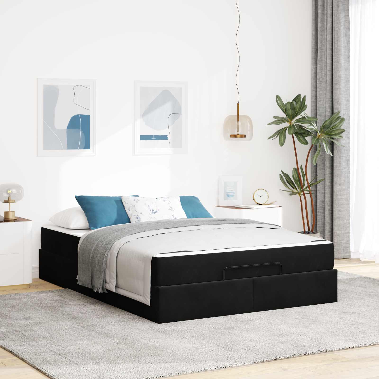 Bedframe met matras 2 pcs Zwart Fluweel – afbeelding 1