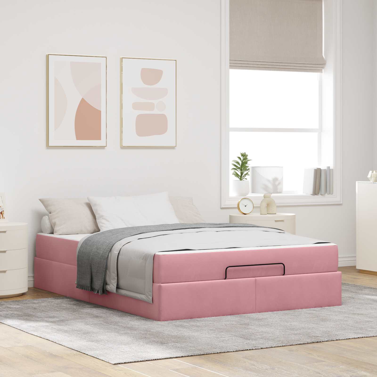 Bedframe met matras 2 pcs Roze Fluweel – afbeelding 1