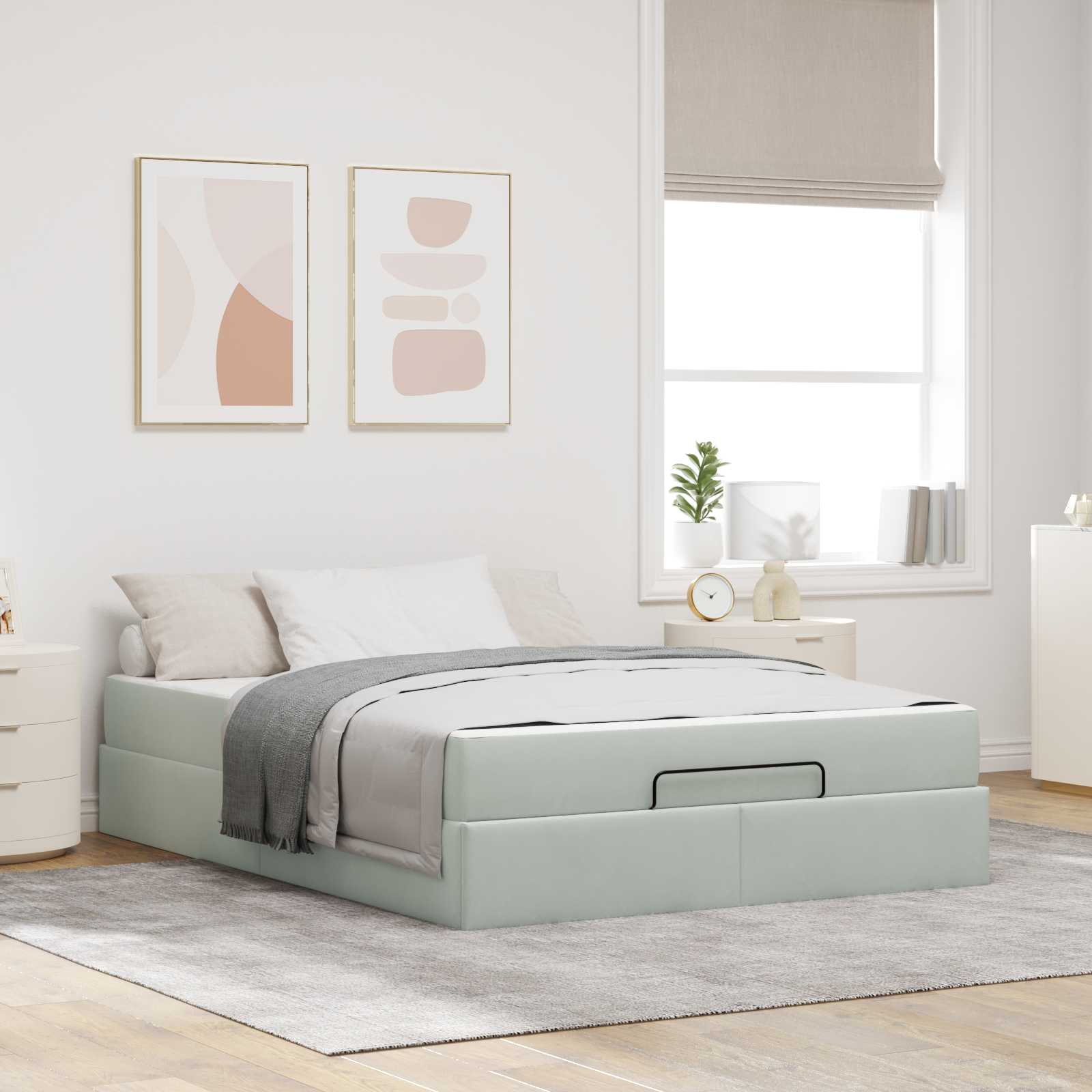 Bedframe met matras 2 pcs Lichtgrijs Fluweel – afbeelding 1
