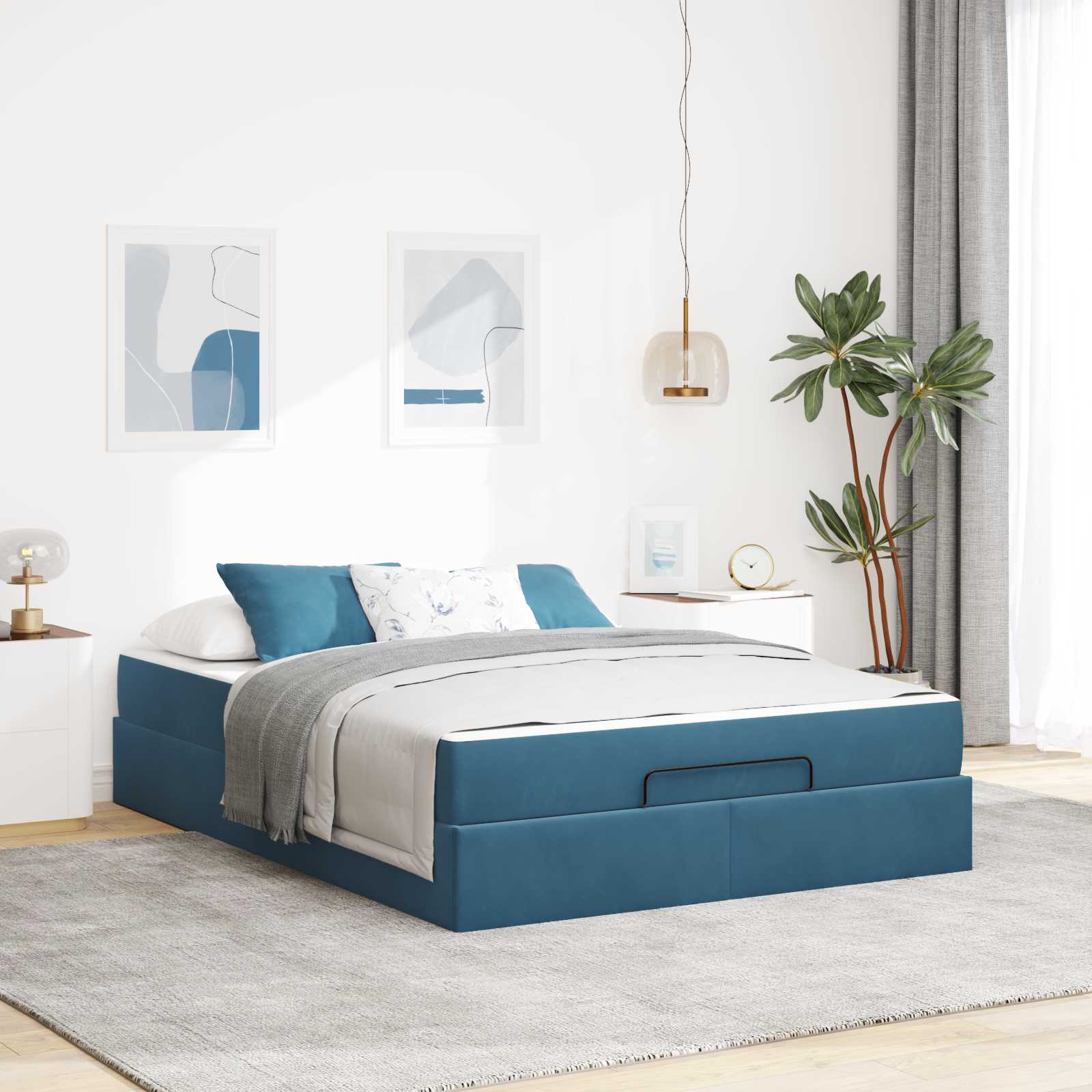 Bedframe met matras 2 pcs Blauw Fluweel – afbeelding 1