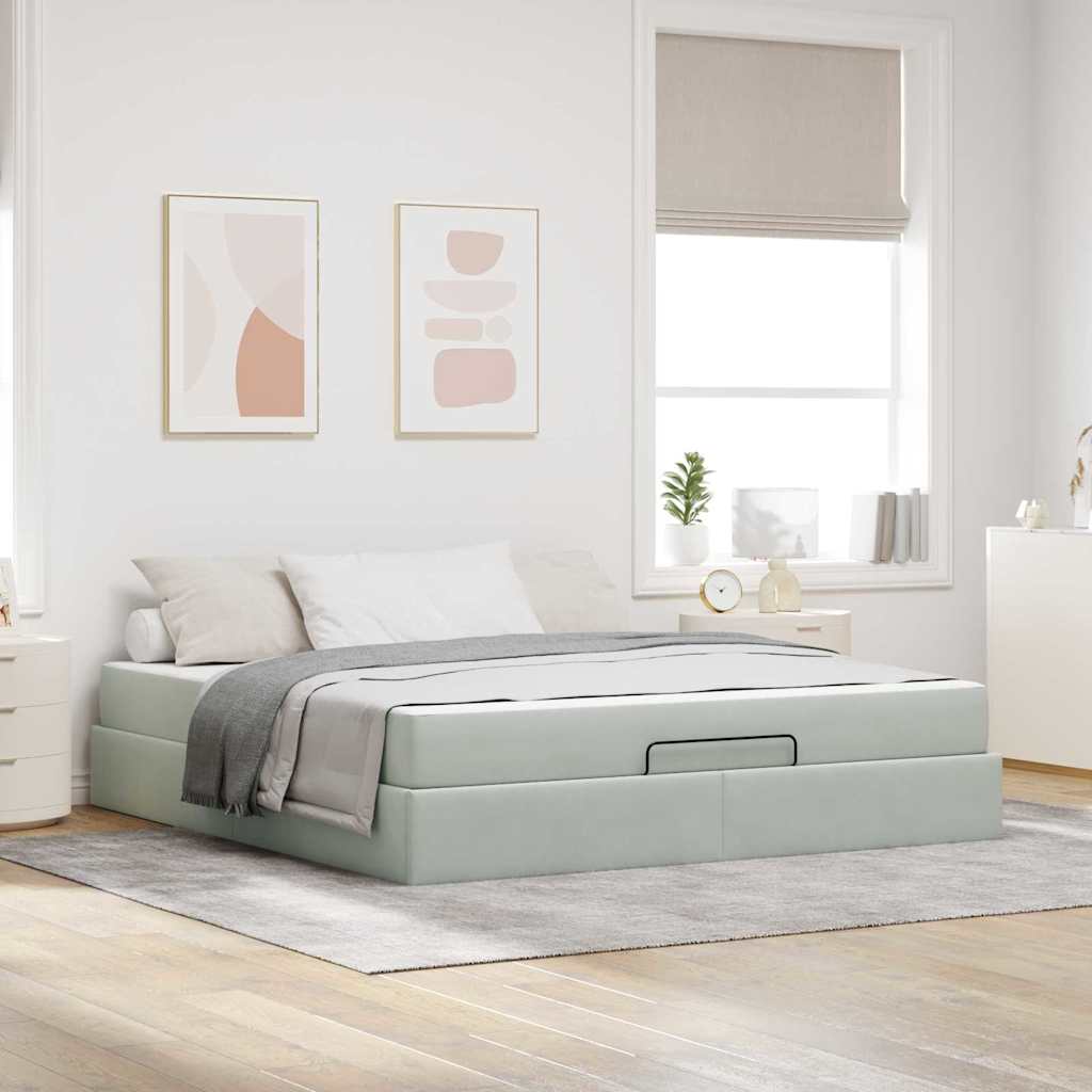Bedframe met matras 2 pcs Lichtgrijs Fluweel – afbeelding 1