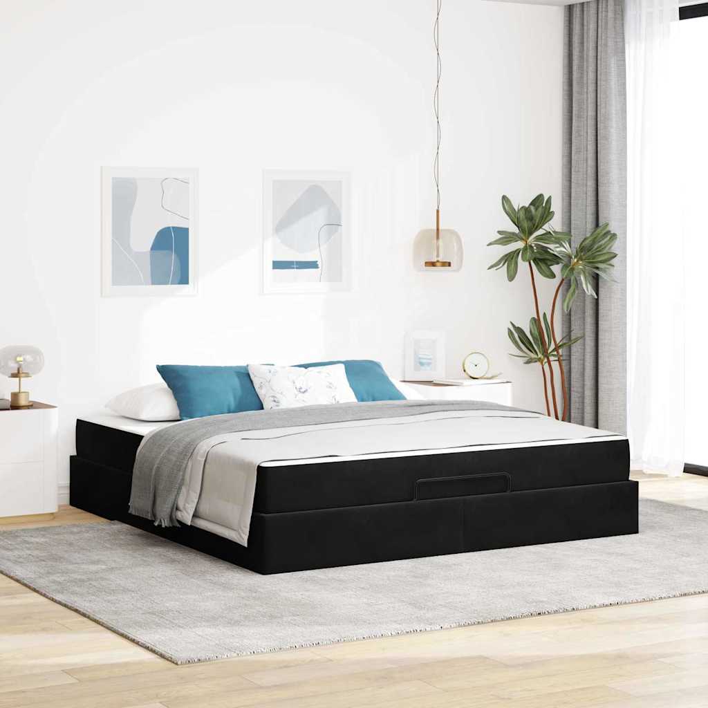 Bedframe met matras 2 pcs Zwart Fluweel – afbeelding 1