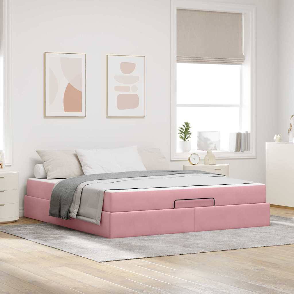 Bedframe met matras 2 pcs Roze Fluweel – afbeelding 1