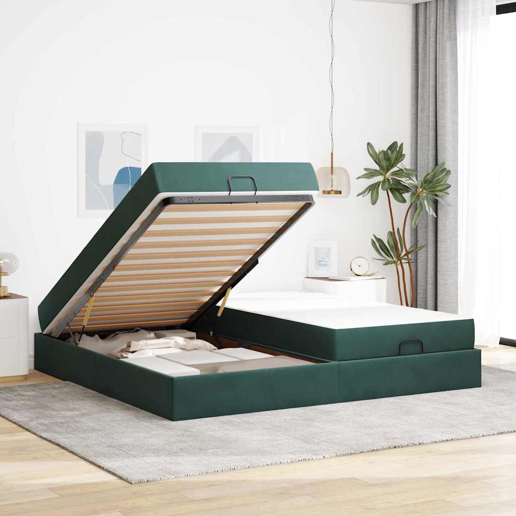 Bedframe met matras 2 st Groen Fluweel – afbeelding 3