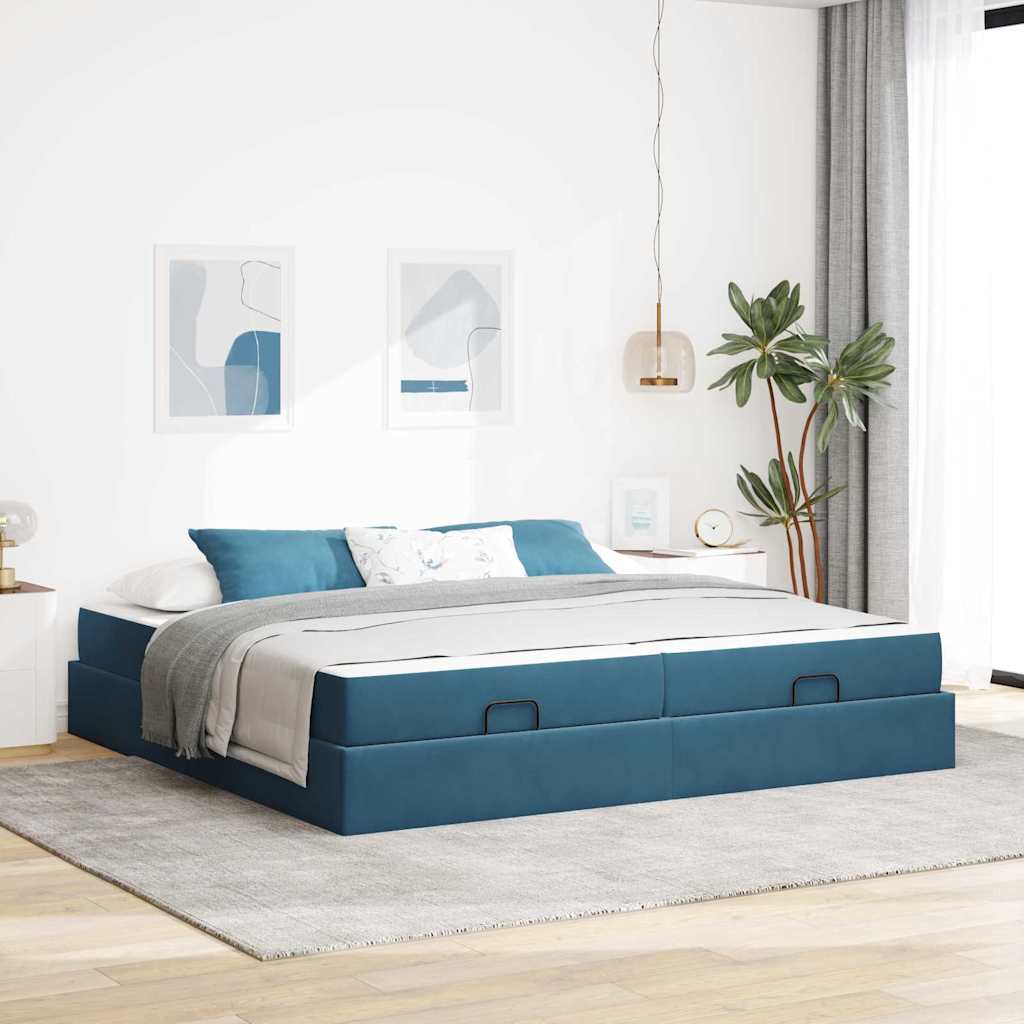 Bedframe met matras met matras 2 pcs Blauw Fluweel – afbeelding 1
