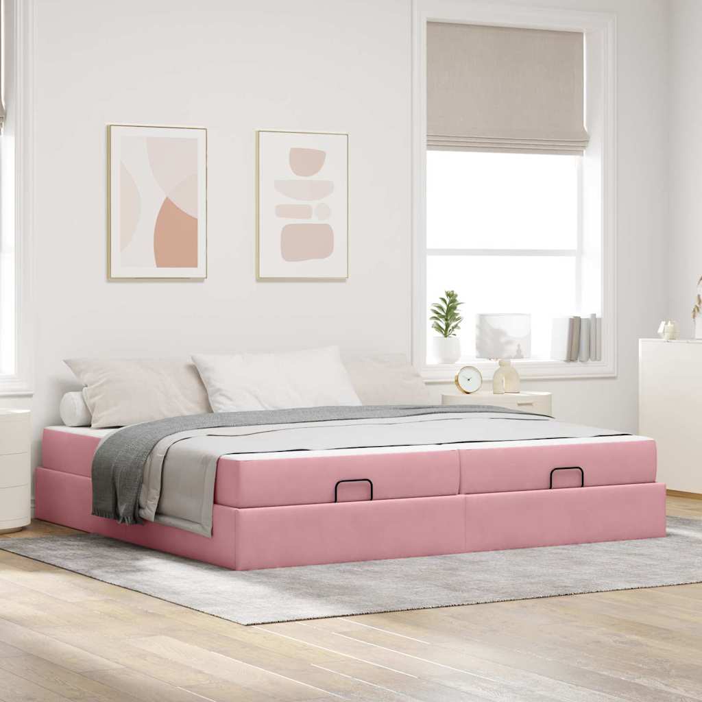 Bedframe met matras met matras 2 pcs Roze Fluweel – afbeelding 1