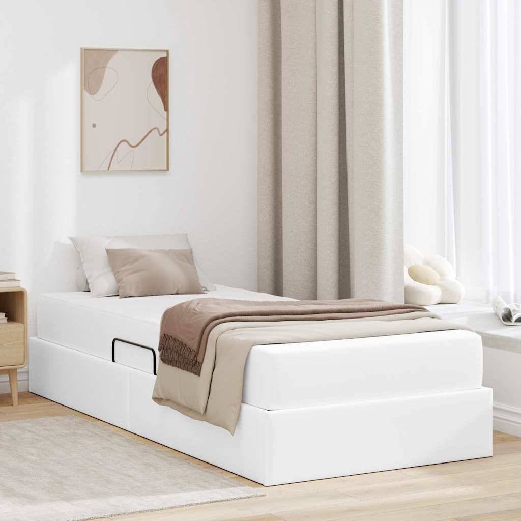 Opslag bed met matras met matras met opslag 2 pcs Wit Leer – afbeelding 1