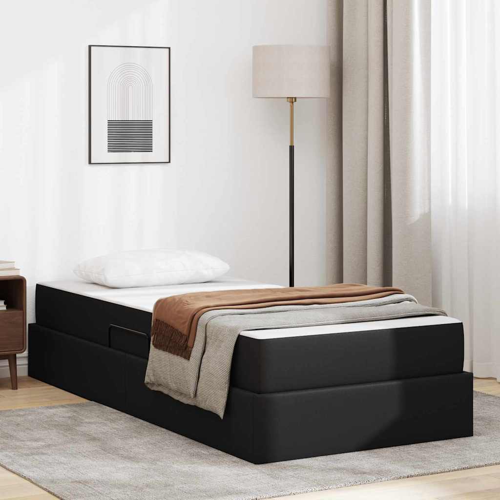 Opslag bed met matras met matras met opslag 2 pcs Zwart Leer – afbeelding 1