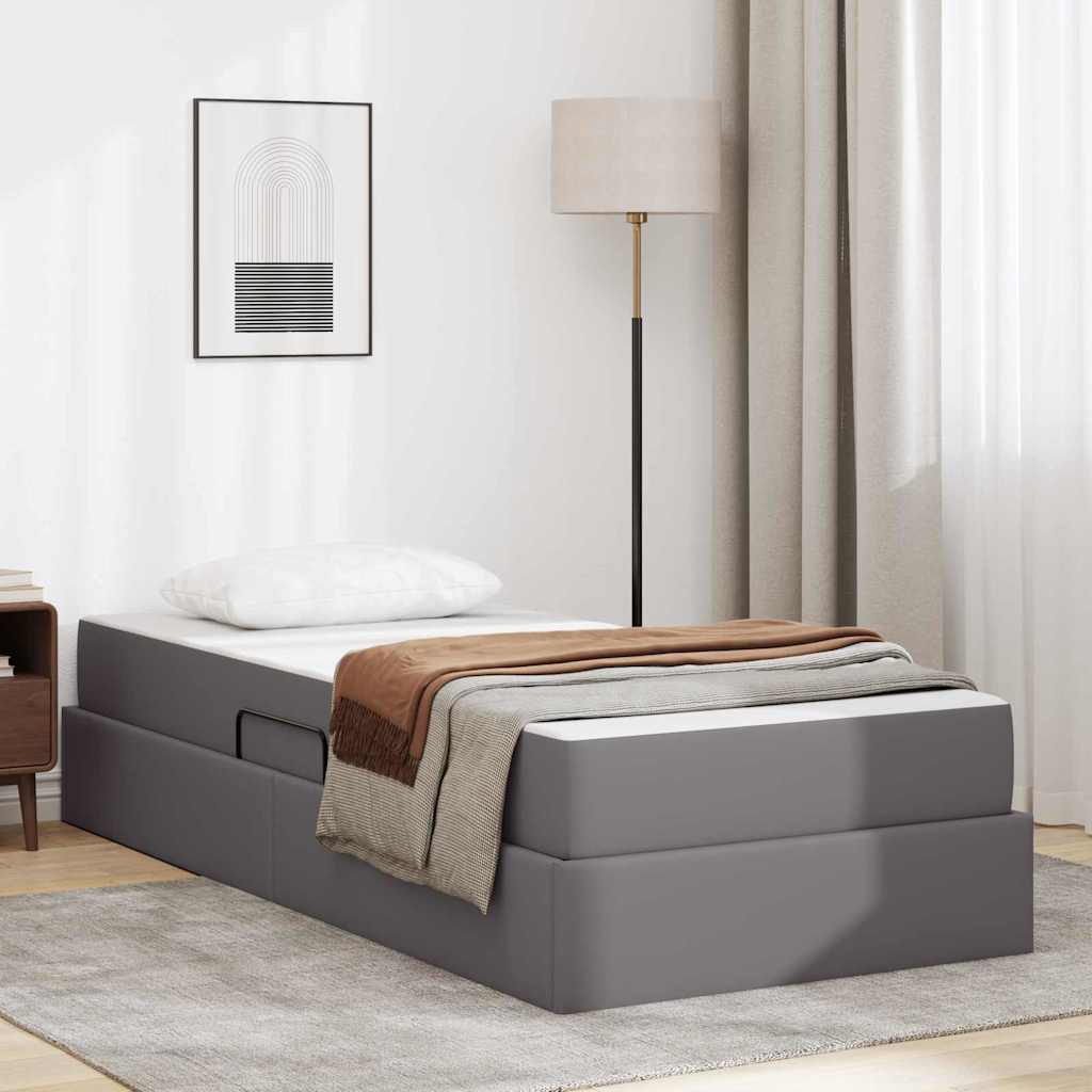 Opslag bed met matras met matras met opslag 2 pcs Grijs Leer – afbeelding 1