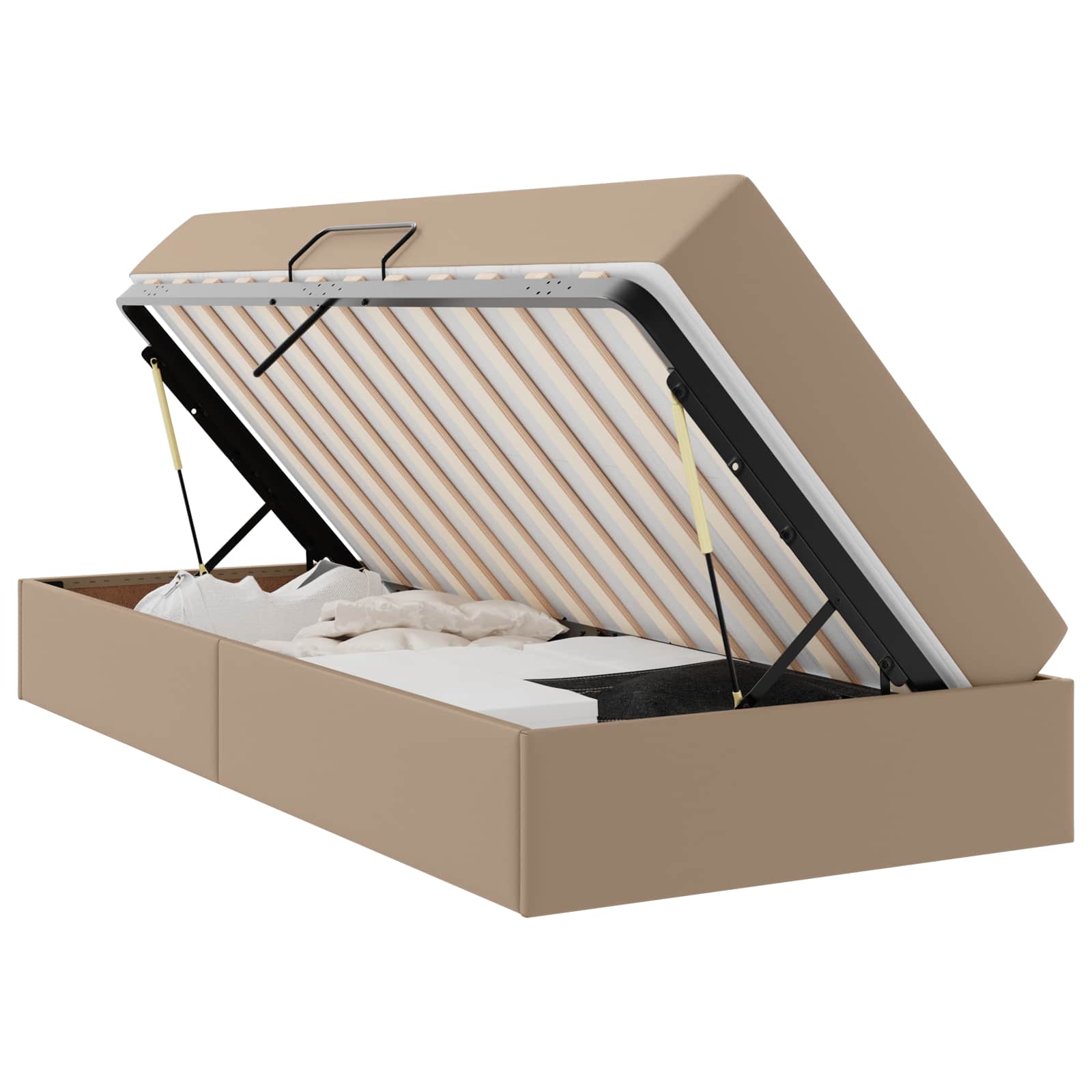 Opslag bed met matras met matras 2 pcs Cappuccino Leer – afbeelding 2