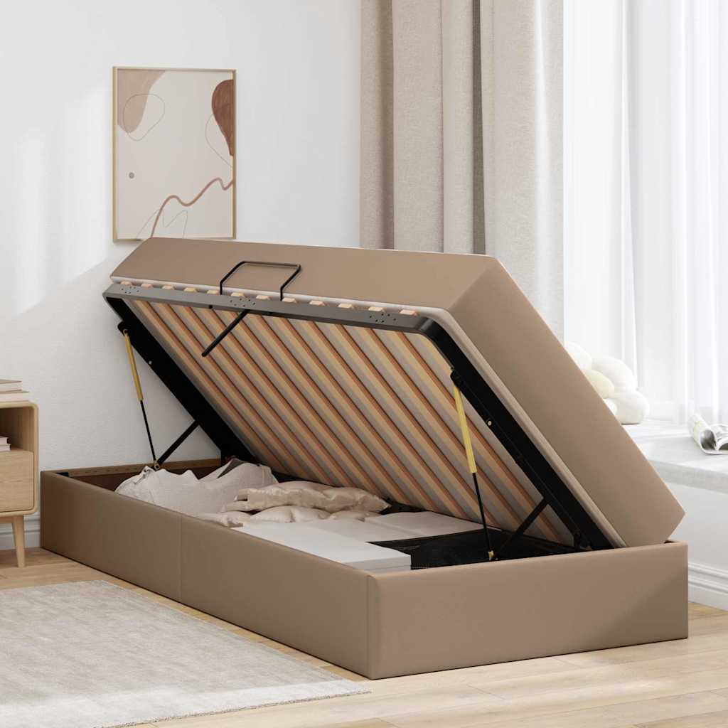 Opslag bed met matras met matras 2 pcs Cappuccino Leer – afbeelding 4